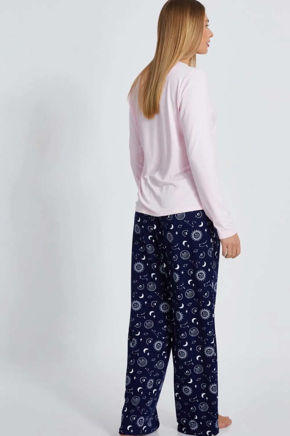 Quiz Nightwear>Pink Star Print Long Pyjama Set