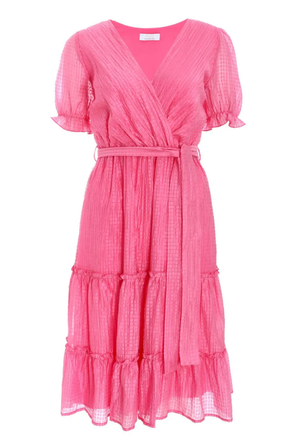 Quiz Summer Clothes|Summer Dresses>Pink Textured Frill Skater Midi Dress