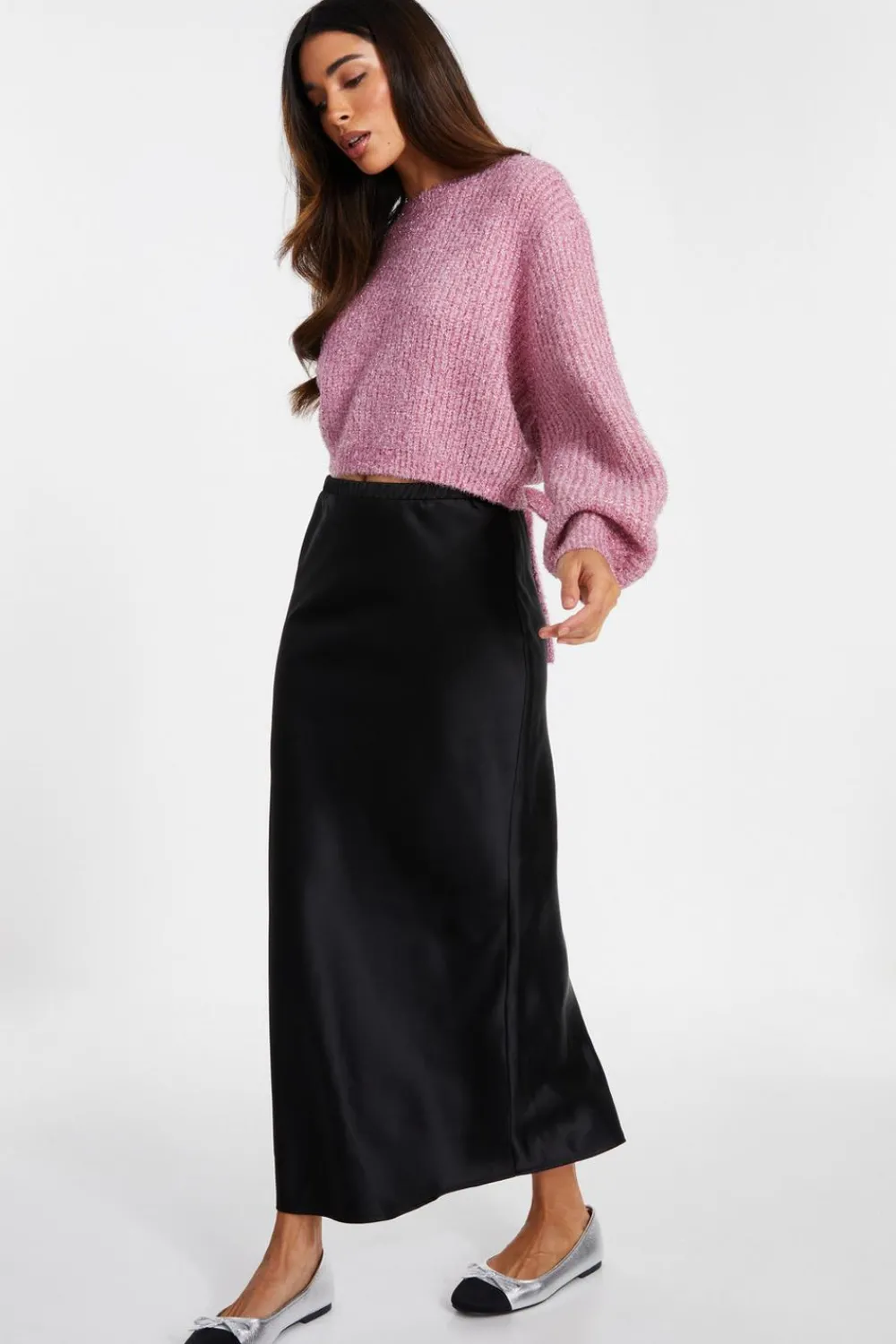 Quiz Knitwear|Jumpers>Pink Tinsel Knit Jumper