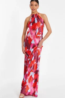 Quiz Trending: Red|Summer Clothes>Red Abstract Print Pleated Maxi Dress