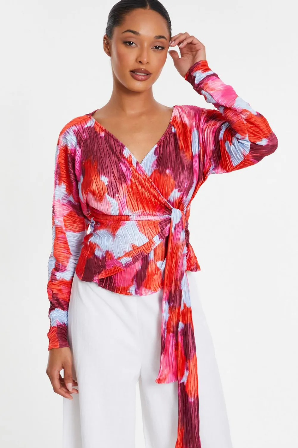 Quiz Trending: Red|Summer Clothes>Red Abstract Wrap Top