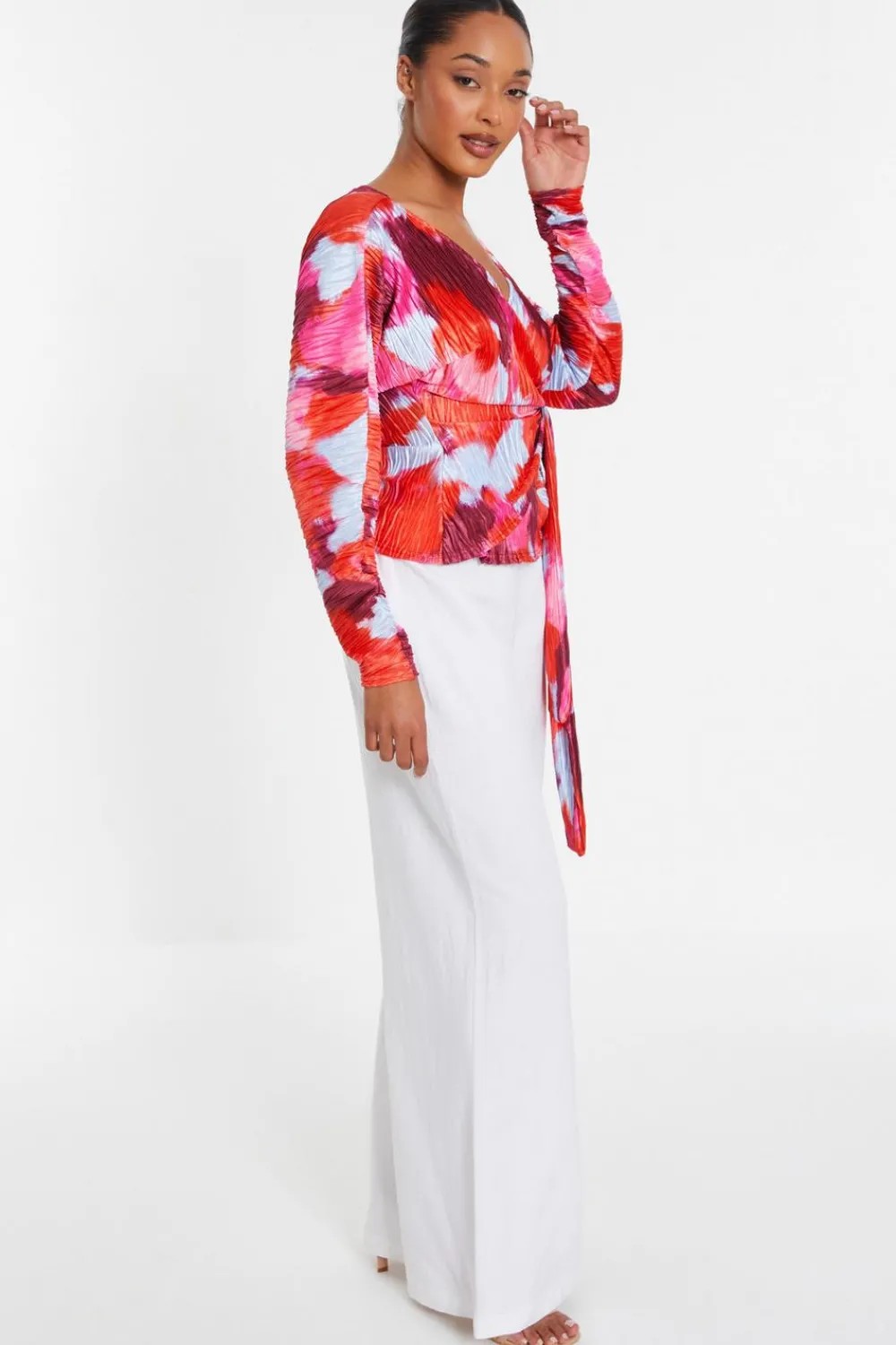 Quiz Trending: Red|Summer Clothes>Red Abstract Wrap Top