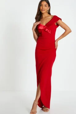 Quiz Prom Dresses|Trending: Red>Red Bardot Wrap Maxi Dress