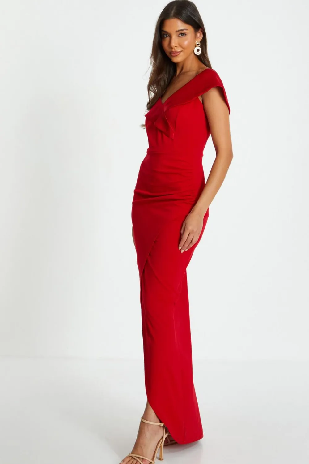 Quiz Prom Dresses|Trending: Red>Red Bardot Wrap Maxi Dress