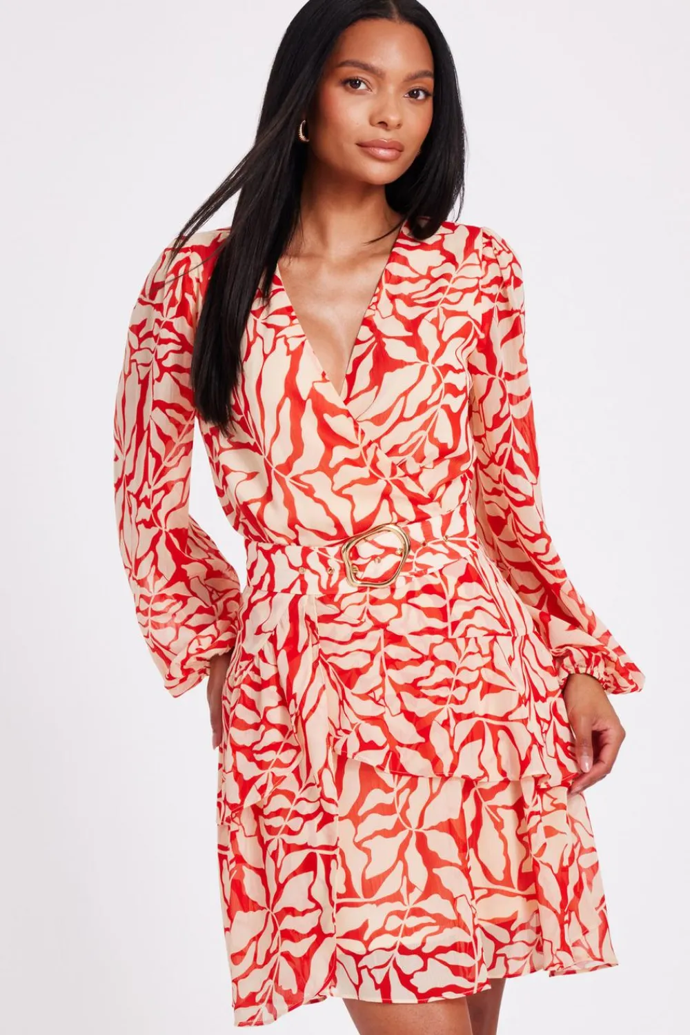 Quiz Trending: Red|Summer Clothes>Red Chiffon Floral Skater Dress