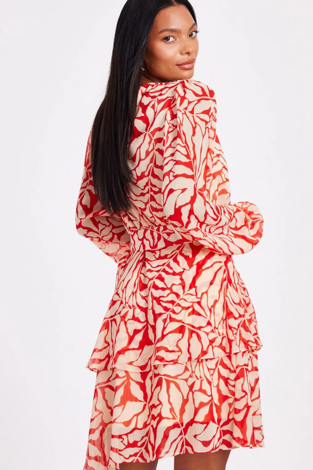 Quiz Trending: Red|Summer Clothes>Red Chiffon Floral Skater Dress