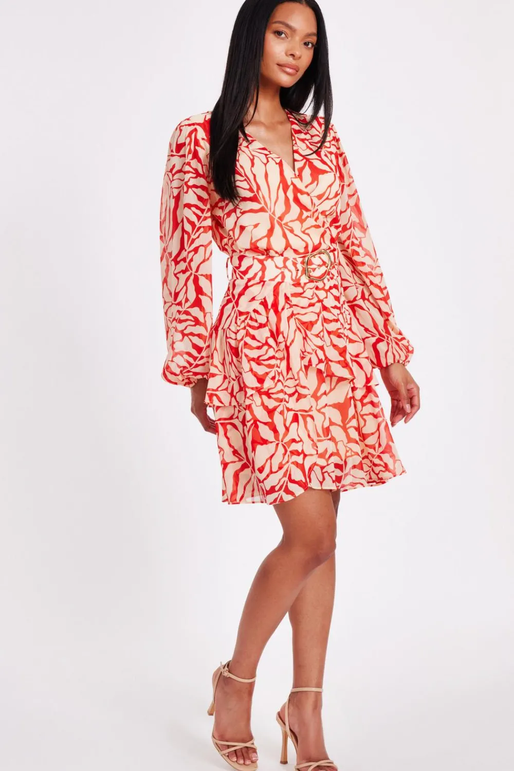 Quiz Trending: Red|Summer Clothes>Red Chiffon Floral Skater Dress