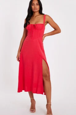 Quiz Trending: Red|Summer Clothes>Red Corset Detail Midaxi Dress