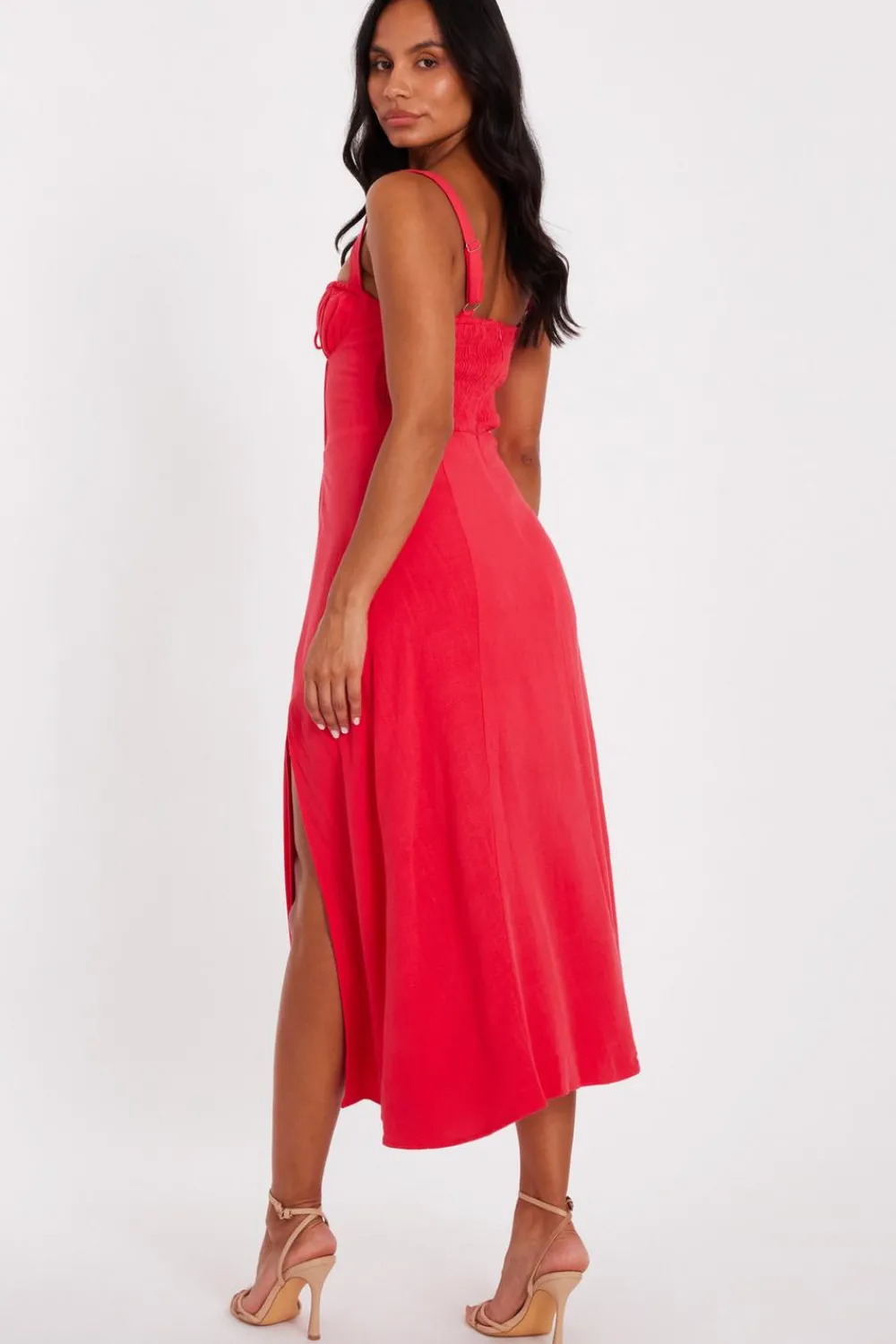 Quiz Trending: Red|Summer Clothes>Red Corset Detail Midaxi Dress