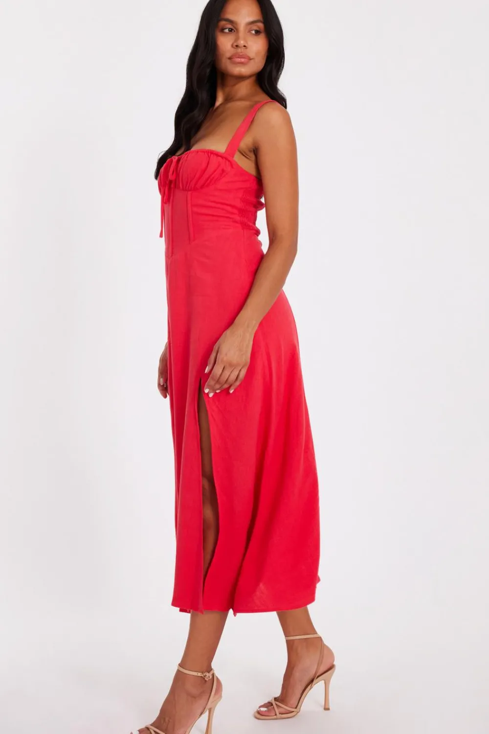 Quiz Trending: Red|Summer Clothes>Red Corset Detail Midaxi Dress