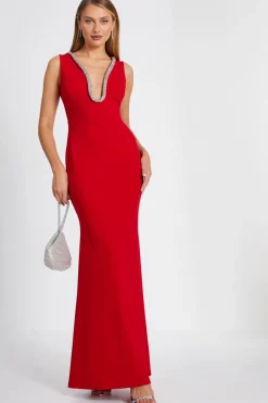 Quiz Prom Dresses|Prom & Ball>Red Diamante Trim Fishtail Maxi Dress