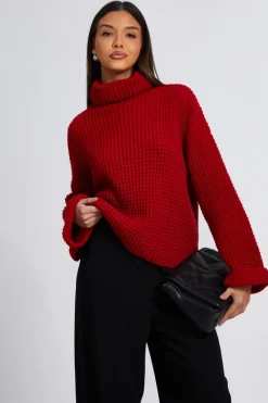 Quiz Trending: Red|Knitwear>Knitted Roll Neck Jumper