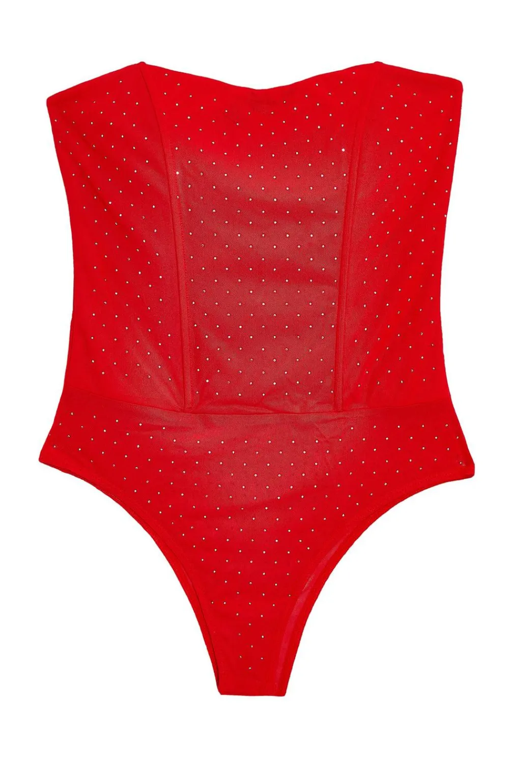 Quiz Going Out Tops|Bodysuits>Red Mesh Embellished Bodysuit