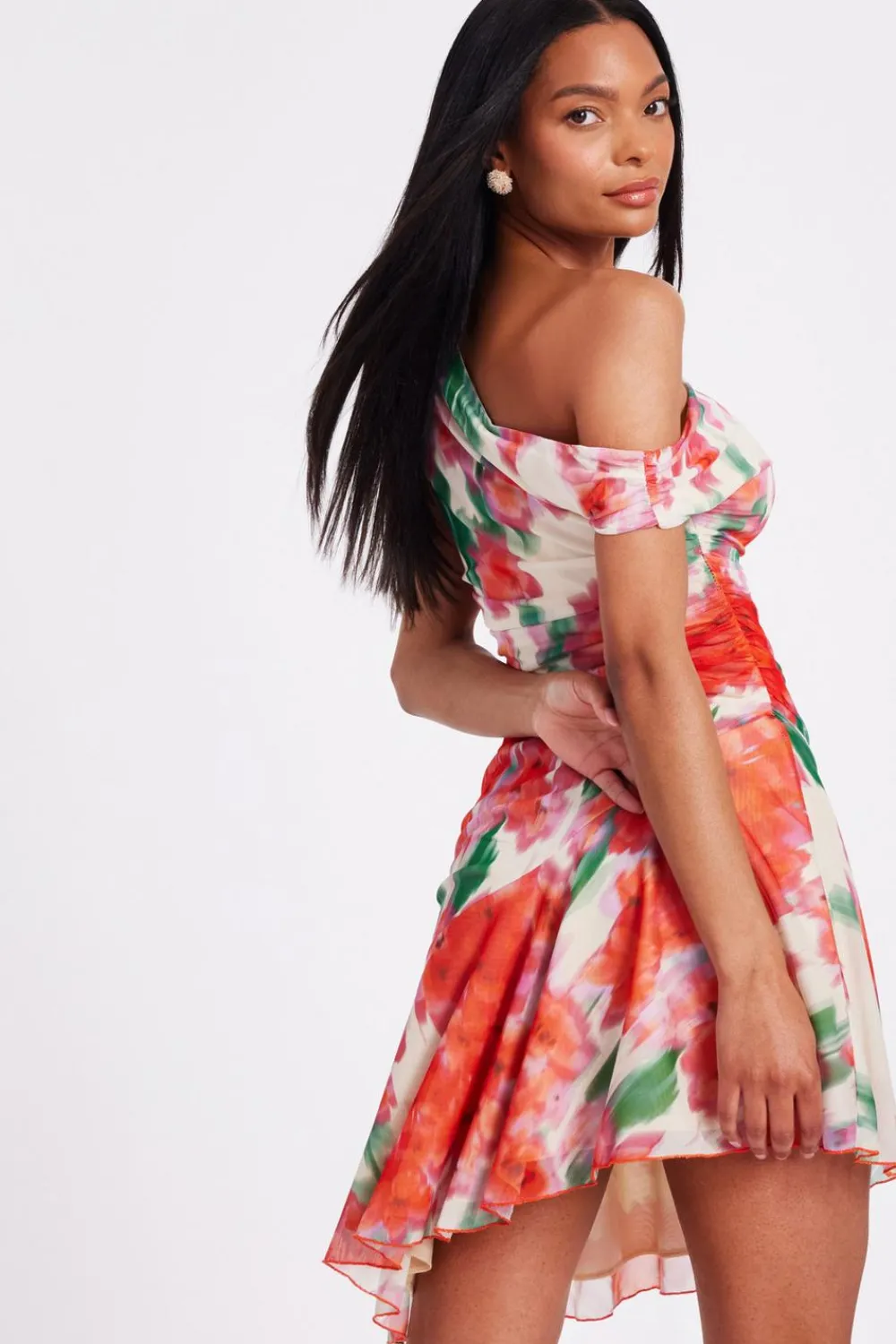 Quiz Trending: Red|Summer Clothes>Red Mesh Floral Mini Dress
