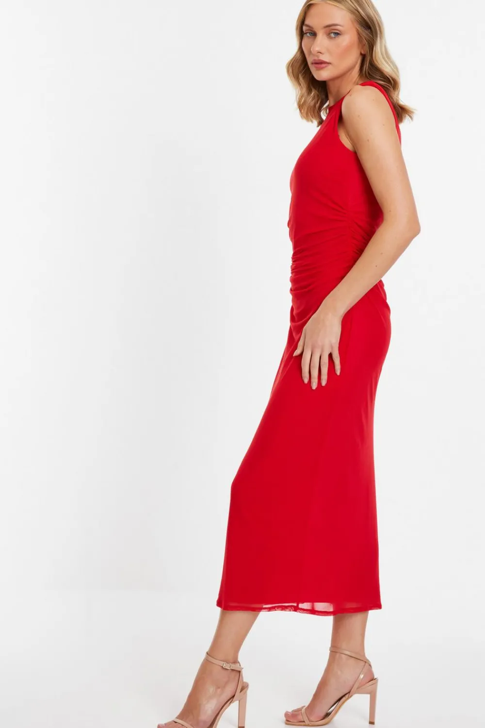 Quiz Trending: Red|Red Dresses>Red Mesh Midaxi Dress