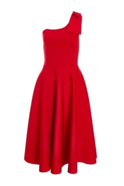 Quiz Prom & Ball|Evening Dresses>Red One Shoulder Bow Skater Midi Dress