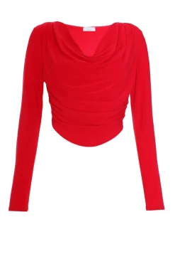 Quiz Going Out Tops|Day Tops>Red Ruched Cowl Neck Top