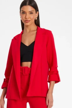 Quiz Workwear|Trending: Red>Ruched Sleeve Tailo Blazer