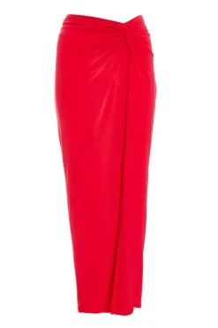 Quiz Trending: Red|Skirts>Red Ruched Split Maxi Skirt
