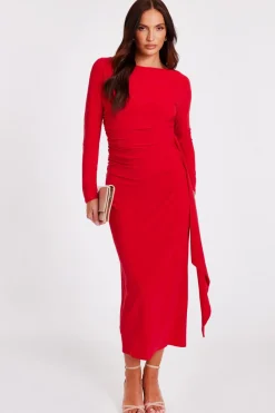 Quiz Day At The Races|Christening Guest>Red Ruffle Side Midi Dress