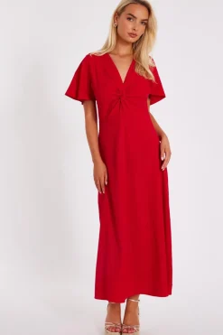Quiz Trending: Red|Summer Clothes>Red Textured Knot Midi Dress