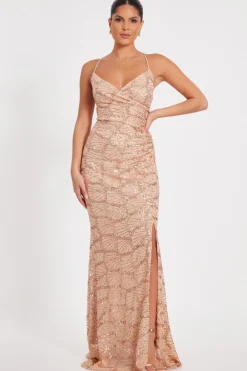 Quiz Prom Dresses|Prom & Ball>Rose Gold Sequin Fishtail Maxi Dress