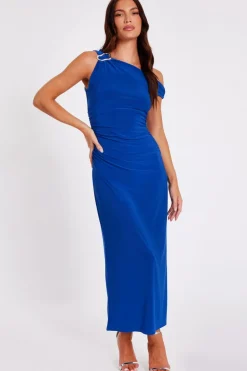 Quiz Day At The Races|Christening Guest>Royal Blue Asymmetric Midaxi Dress