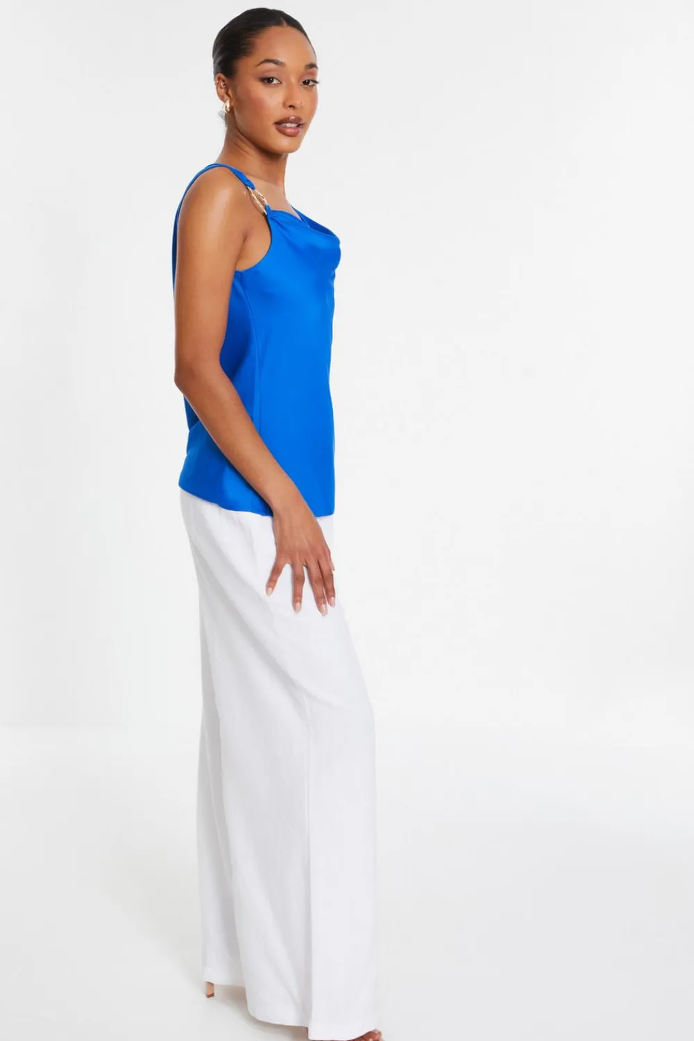 Quiz Summer Tops|Tops>Royal Blue Satin Vest Top