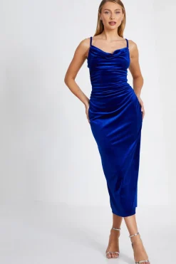 Quiz Evening Dresses|Royal Blue Dresses>Royal Blue Velvet Midaxi Dress