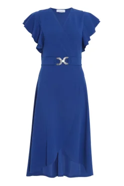 Quiz Wrap Dresses|Wedding Guest Dresses>Royal Blue Wrap Frill Sleeve Midi Dress