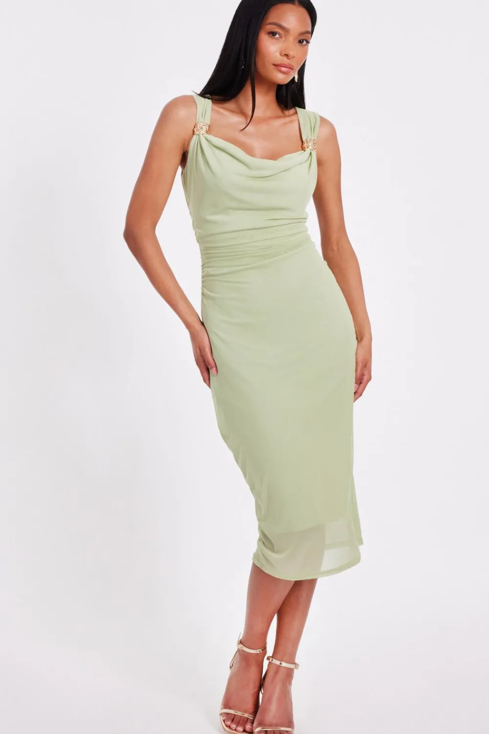 Quiz Day At The Races|Christening Guest>Mesh Buckle Detail Midi Dress