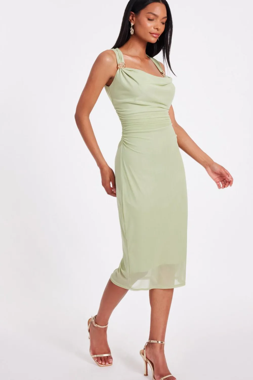 Quiz Day At The Races|Christening Guest>Mesh Buckle Detail Midi Dress