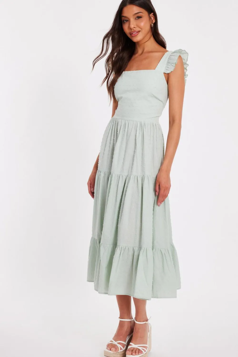 Quiz Summer Clothes|Holiday>Sage Tiered Midi Dress