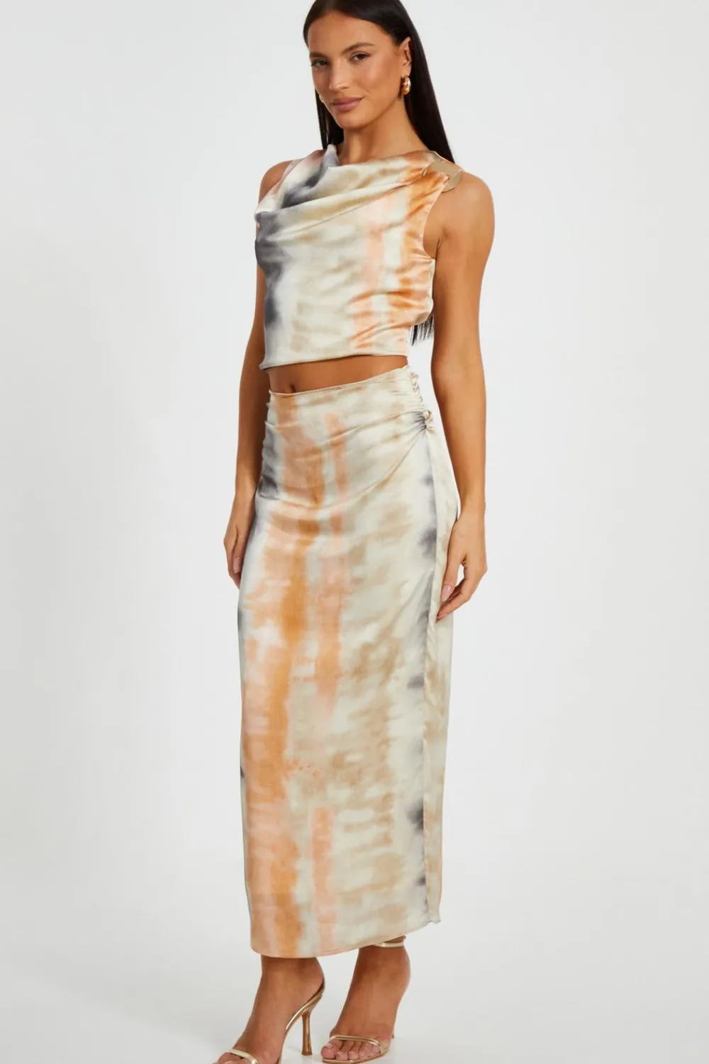 Quiz Summer Clothes|Skirts>Satin Marble Print Maxi Skirt
