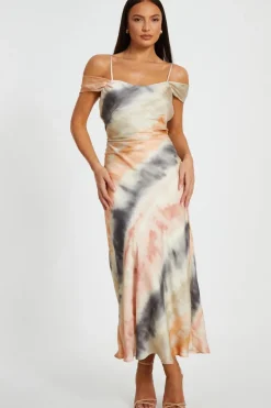 Quiz Day At The Races|Christening Guest>Satin Marble Print Midaxi Dress