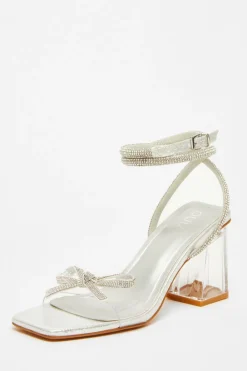 Quiz Occasion Shoes|Heels>Silver Bow Heeled Sandals