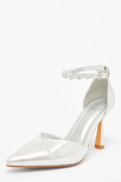 Quiz Shoe & Bag Sets|Occasion Shoes>Silver Diamante Ball Court Heels