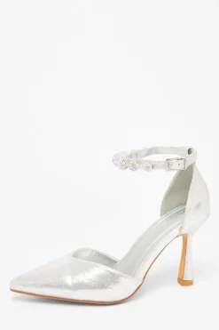 Quiz Shoe & Bag Sets|Occasion Shoes>Silver Diamante Ball Court Heels