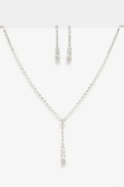 Quiz Wedding Accessories|Jewellery Sets>Silver Diamante Circle Drop Jewellery Set