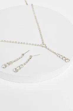 Quiz Wedding Accessories|Jewellery Sets>Silver Diamante Circle Drop Jewellery Set