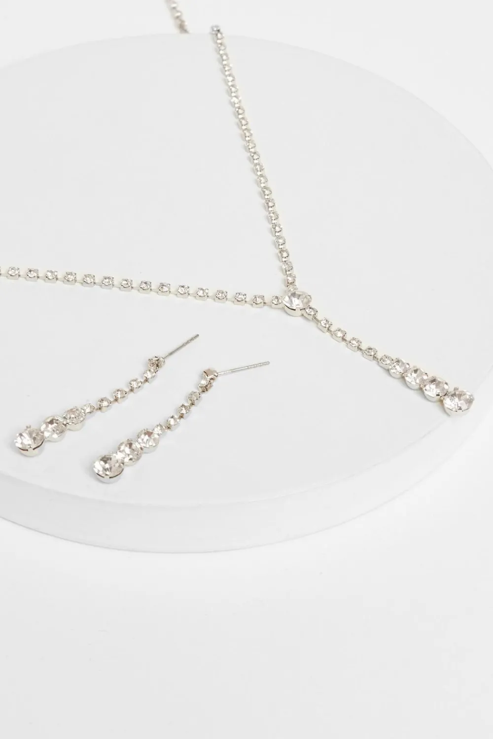 Quiz Wedding Accessories|Jewellery Sets>Silver Diamante Circle Drop Jewellery Set