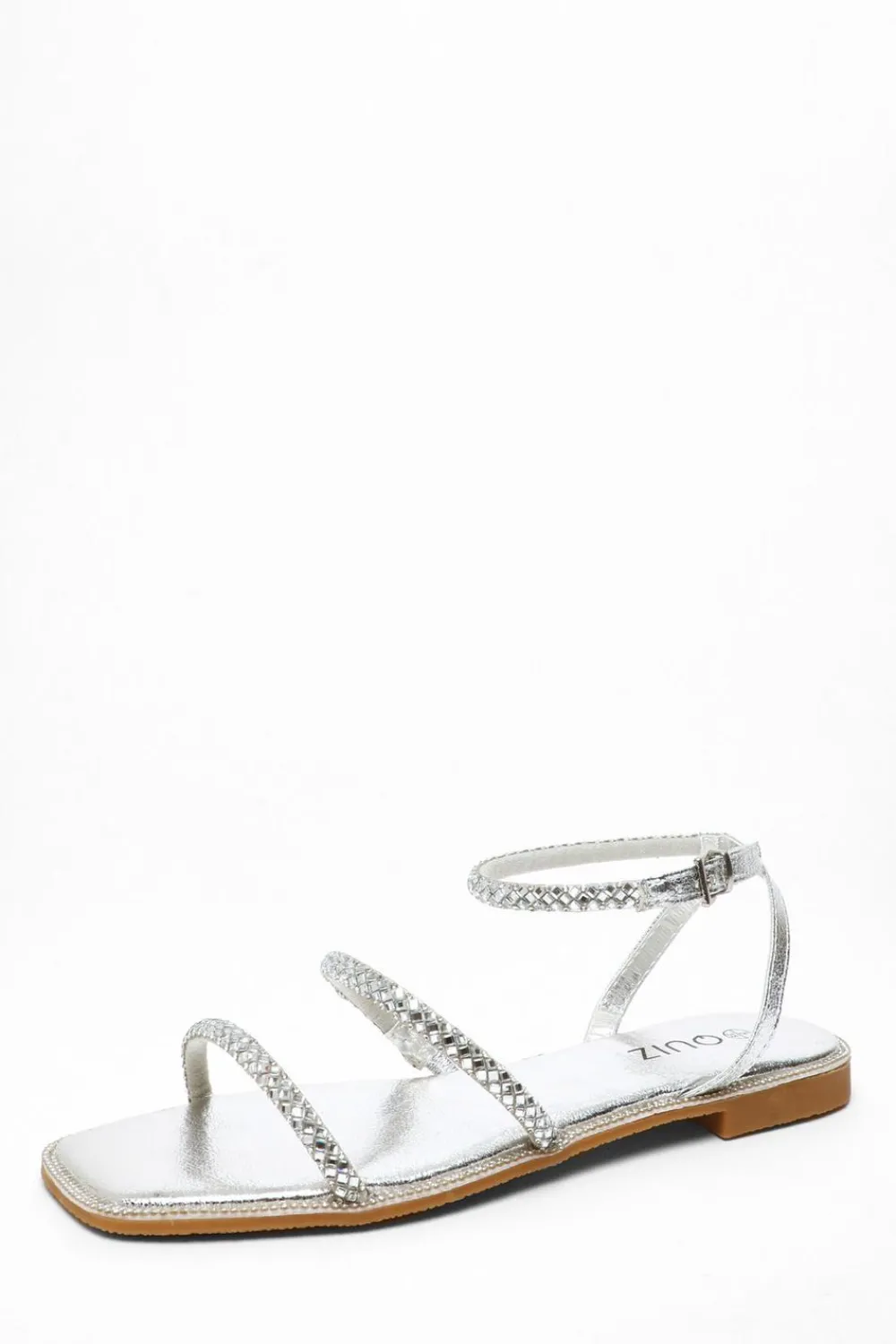 Quiz Sandals|Holiday Shoes>Silver Diamante Double Strap Flat Sandals