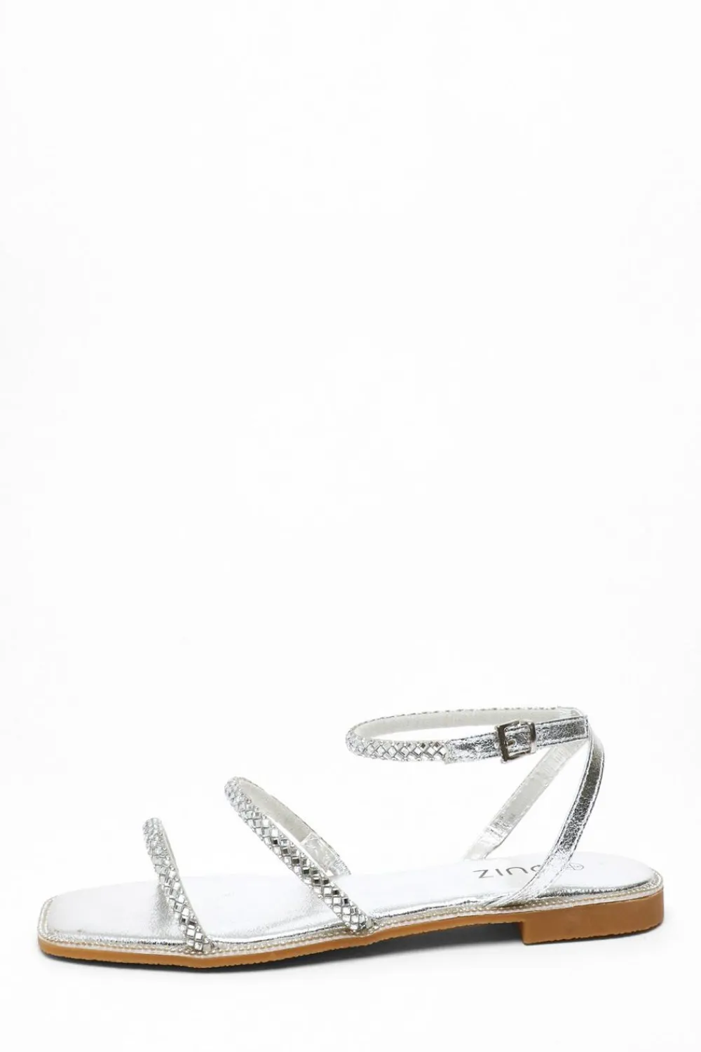 Quiz Sandals|Holiday Shoes>Silver Diamante Double Strap Flat Sandals