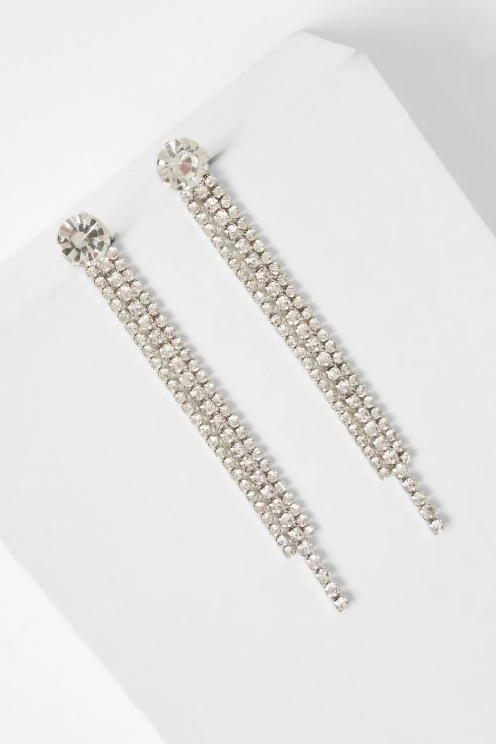 Quiz Wedding Accessories|Jewellery>Silver Diamante Fringe Earrings