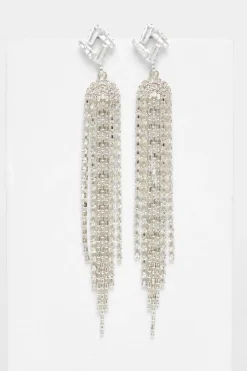 Quiz Jewellery|Earrings>Silver Diamante Fringe Earrings