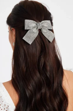Quiz Hair Accessories>Silver Diamante Hair Bow