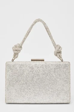Quiz Wedding Accessories|Bags>Silver Diamante Knot Top Handle Bag