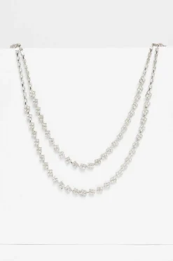 Quiz Wedding Accessories|Jewellery Sets>Silver Diamante Layered Necklace