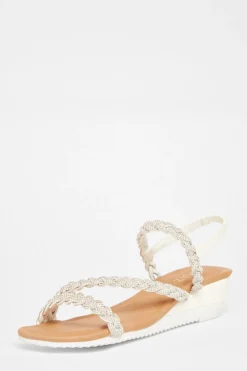 Quiz Wedges|Sandals>Silver Diamante Low Wedge Sandals