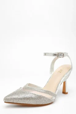 Quiz Occasion Shoes|Heels>Diamante Mesh Court Heels